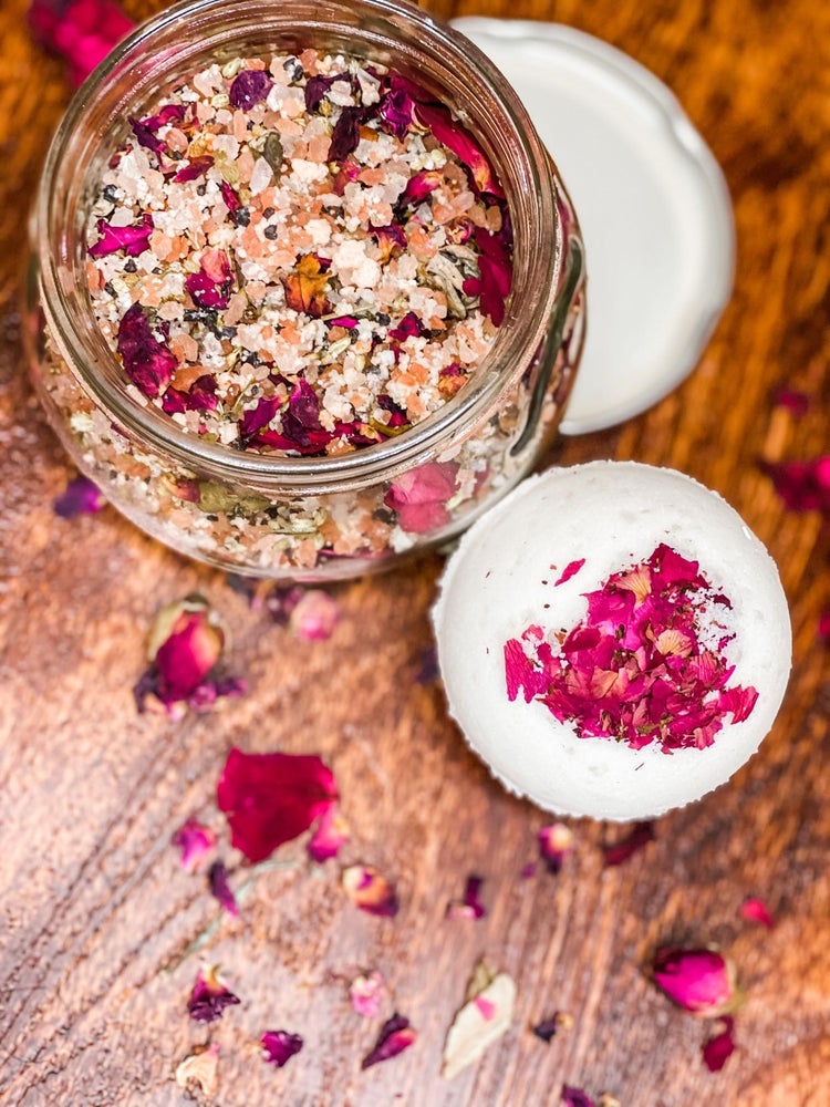 Rose Bath Salt Soak and Bath Bomb Set